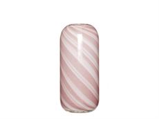 Glasvase - lyserød/hvid stribet - stor