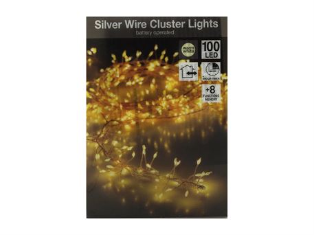 Silver wire cluster lights - batteri, 100LED