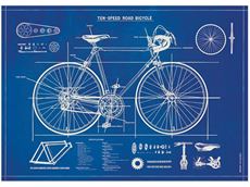 Vintage plakat cykel blueprint - 50x70 cm.