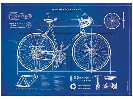 Vintage plakat cykel blueprint - 50x70 cm.