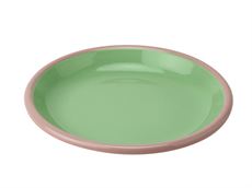 Emalje tallerken - grøn/lyserød